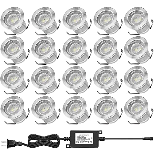 QACA Recessed LED Deck Lighting Kits 12V Low Voltage Warm White Waterproof IP67,Led In Ground Lighting for Steps,Stair,Patio,Floor,Pool Deck,Kitchen,Outdoor LED Landscape Lighting(20Pcs/Pack)
