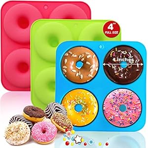 Walfos Full Size Silicone Donut Mold – 4 Inch Big Size Silicone Doughnut Pan Set, Non-Stick, Just Pop Out! Heat Resistant, BPA FREE and Dishwasher Safe, for Donut Cake Biscuit Bagels (3PK)