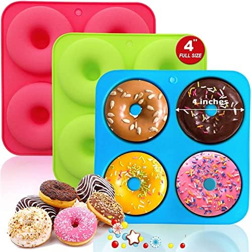 Walfos Full Size Silicone Donut Mold – 4 Inch Big Size Silicone Doughnut Pan Set, Non-Stick, Just Pop Out! Heat Resistant, BPA FREE and Dishwasher Safe, for Donut Cake Biscuit Bagels (3PK)