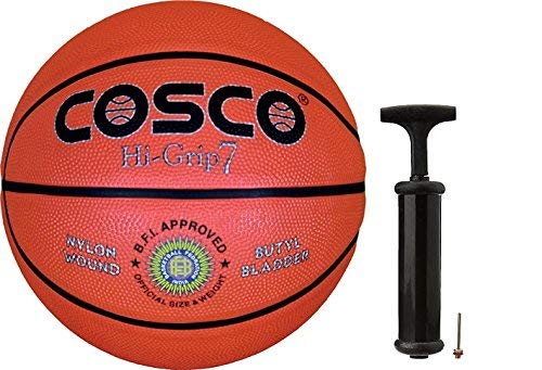 Cosco Hi-Grip Rubber Basketball with Hand Pump (Multicolour, 7)