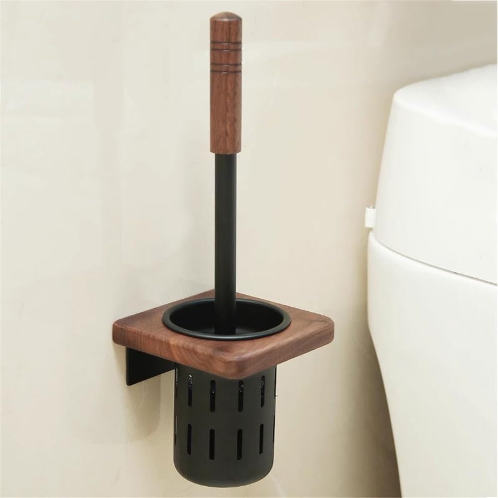 Escobillas de Baño Juego de portaescobillas Inodoro Aluminio y Madera for Montaje en Pared con Base Drenaje Escobilla WC
