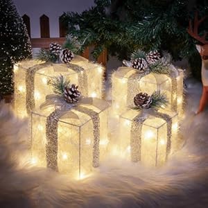 Set of 4 Christmas Lighted Gift Box...