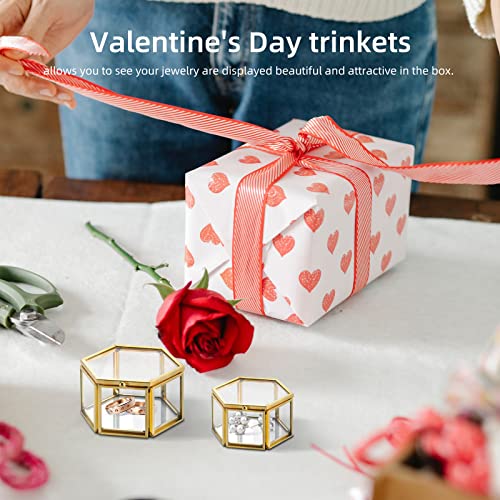Small Glass Jewelry Box Golden Geometric Decorative Box Ring Earring Display Hexagon Keepsake Box For Wedding Birthday Gift #TOP2