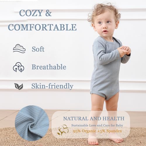 Baby Organic Cotton Romper Long Sleeve Bodysuit Solid Boy Girl Infant Romper Jumpsuit Outfit 3 Pack3