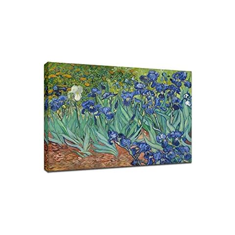 Wieco Art - Irises Modern Stretched and Framed Floral Giclee Canvas Print By Van Gogh Famous Flowers Oil Paintings Reproduction Artwork Pictures on Canvas Wall Art for Bedroom Home Decorations Cover