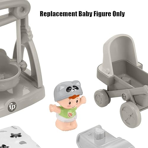 Miniatura 3 de Pieza de repuesto para Fisher-Price Little People Swing 'n Stroll Playset - GTT62  Figura de bebé de repuesto  Camisa verde  Sombrero de mapache