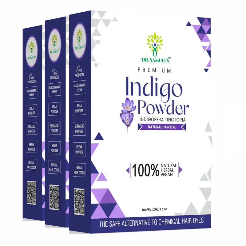 DR.SAMUEL'S Indigo Powder Natural Hair Dye 100 gram - Organic and Chemical-Free for Vibrant and Long-Lasting Color Pack of 3-image-47