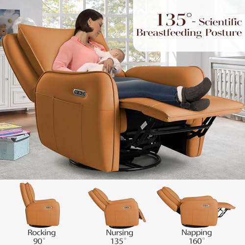 Image of Power Recliner Gliders for Nursery, Electric Swivel Rocker Recliner Chair, Comfy Upholstered Living Room Reclining Rocking Chairs with Lumbar Support (Burnt Orange, 41 inch X 40 inch X 36 inch)