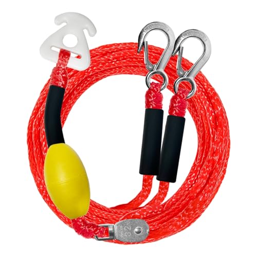 Heavy Duty Boat Tow Harness for Tubing Self Centering Tow Harness 360 Rotating Pulley & Large Hooks Floating Tube Rope for Pontoon Ski Wakeboard (Red 16ft)
