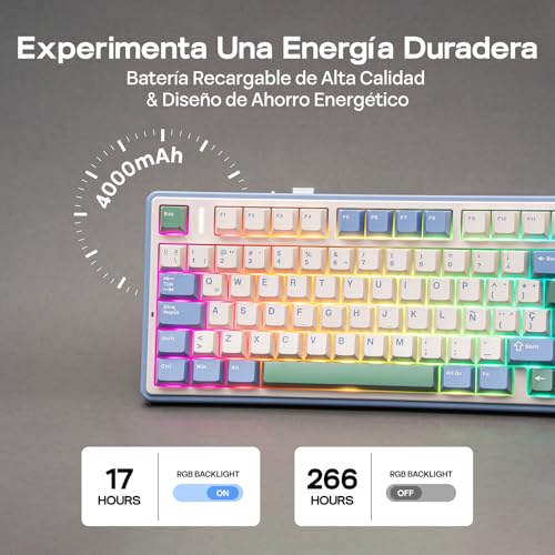 Image of EPOMAKER Aula F75 ISO-ES Wireless Mechanical Gaming Keyboard, 75% Spanish Layout with Knob, Creamy Gasket, Sound-Dampening, RGB, Hot-Swap, BT /2.4Ghz (Green)