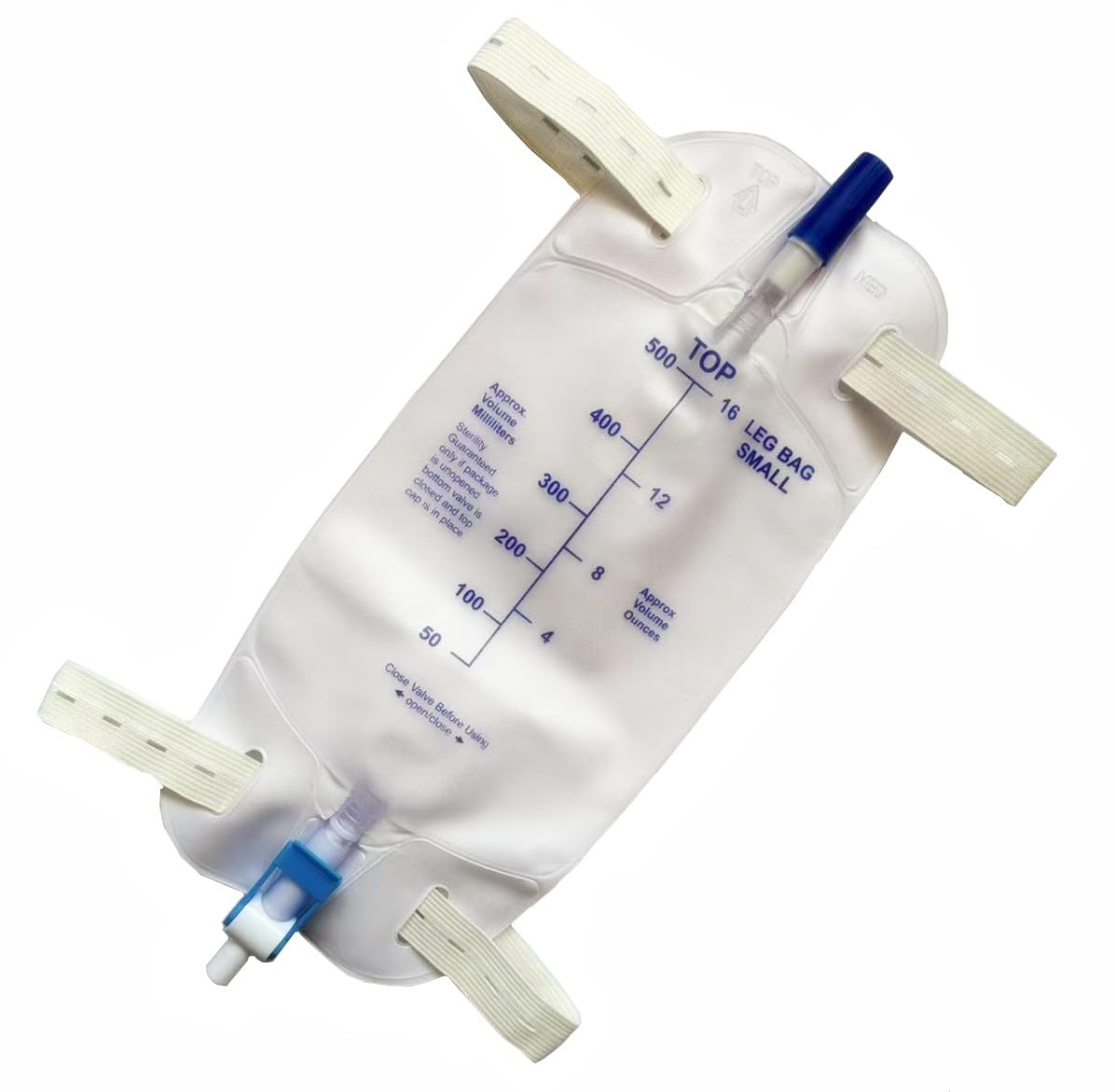 4 Pack Easy-Tap Leg Bag Urinary Drainage Bag, 500 ML Anti-Reflux Valve, Cloth Straps Easy Flip Drain