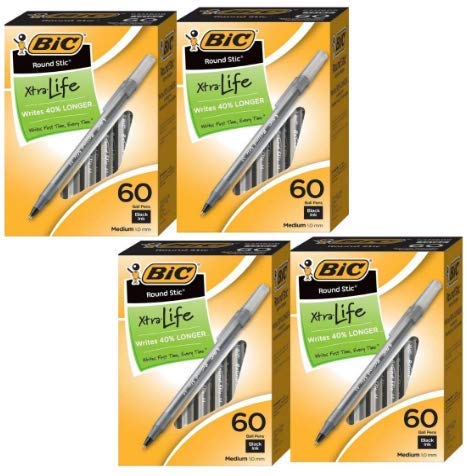 BIC Round Stic Xtra Life Ballpoint Pen, Medium Point (1.0mm), Black, 60-Count (4-Pack, Black)