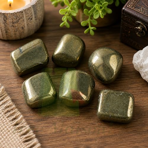 Image of Crystal Pyrite Tumble Stone Pebble Tumbled Gemstone for Reiki Healing Vastu Correction Gravels for Aquarium Home Decor Garden Table 100 Gm