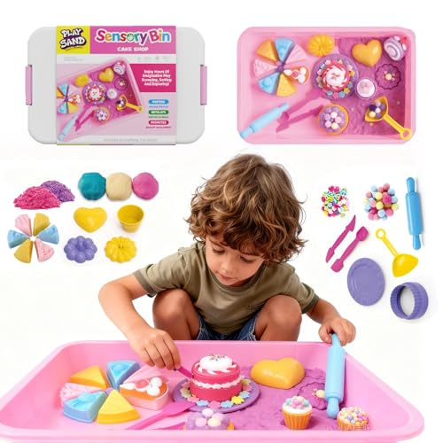 Balakaka Arena Mágica Para Niños Caja sensorial con pasteles, Arena de Juego para Areneros con Accesorios, Juego de Arena para Niños a Partir Regalo Navidad Cumpleaños de 3 a 8 Años