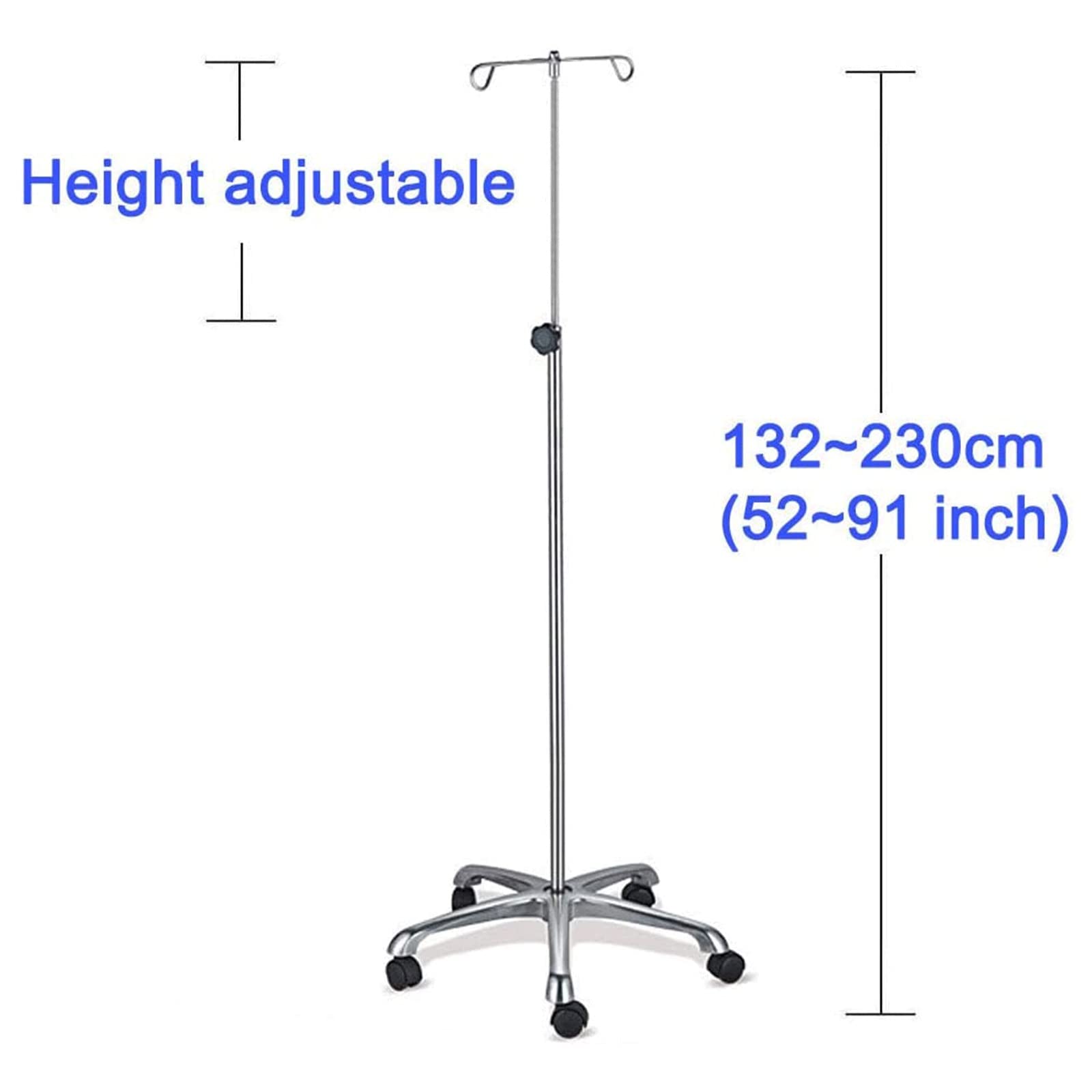 Stojak Na Kroplówki Z Kółkami, Regulowany Stojak Kroplówki IV Uchwyt Na Infuzję Stojak Na Kroplówki Ze Stali Nierdzewnej Z Haczykami Do Szpitalnej Kliniki Domowej (Size : 2 hooks)