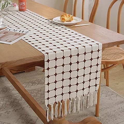 Niciksty Table Runner with Tassels Cotton Hessian Table Runner, Boho Coffee Table Runners for Dining Party Xmas Home Decor, Macrame Cream Table Runner 30 x 200 cm Cover