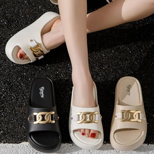 Stars Gold Chain Slippers for Women 2.4 Inch Y2K Platform Slides Height Increase EVA Anti-Slip Sole Indoor Shower Sandals Outdoor Travel Beach Sandals3
