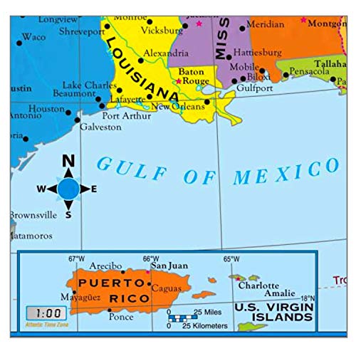 Mapa de parede tamanho pôster da Superior Mapping Company dos Estados Unidos 101,6 cm x 60,96 cm com