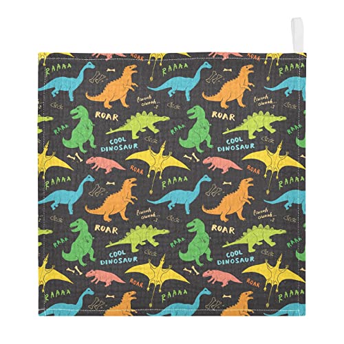 Image of vvfelixl Baby Washcloths Cotton Colored Dino Dinosaurs Baby Muslin Washcloths Soft Baby Face Towel for Newborn Infants, 11.8 X 11.8 Inch, 3 Pack Black