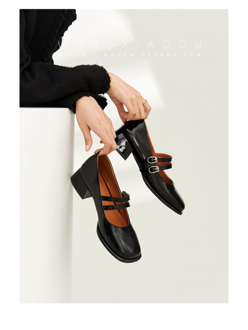 Mary Jane Zapatos Mujer Viento Colegio Retro Moda Cabeza Redonda una Palabra con un Tacón Grueso Tacón Medio Alto