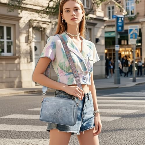 Crossbody Bags for Women, Vegan Leather Small Crossbody Purse Butterfly Shoulder Handbags with Wide Strap2