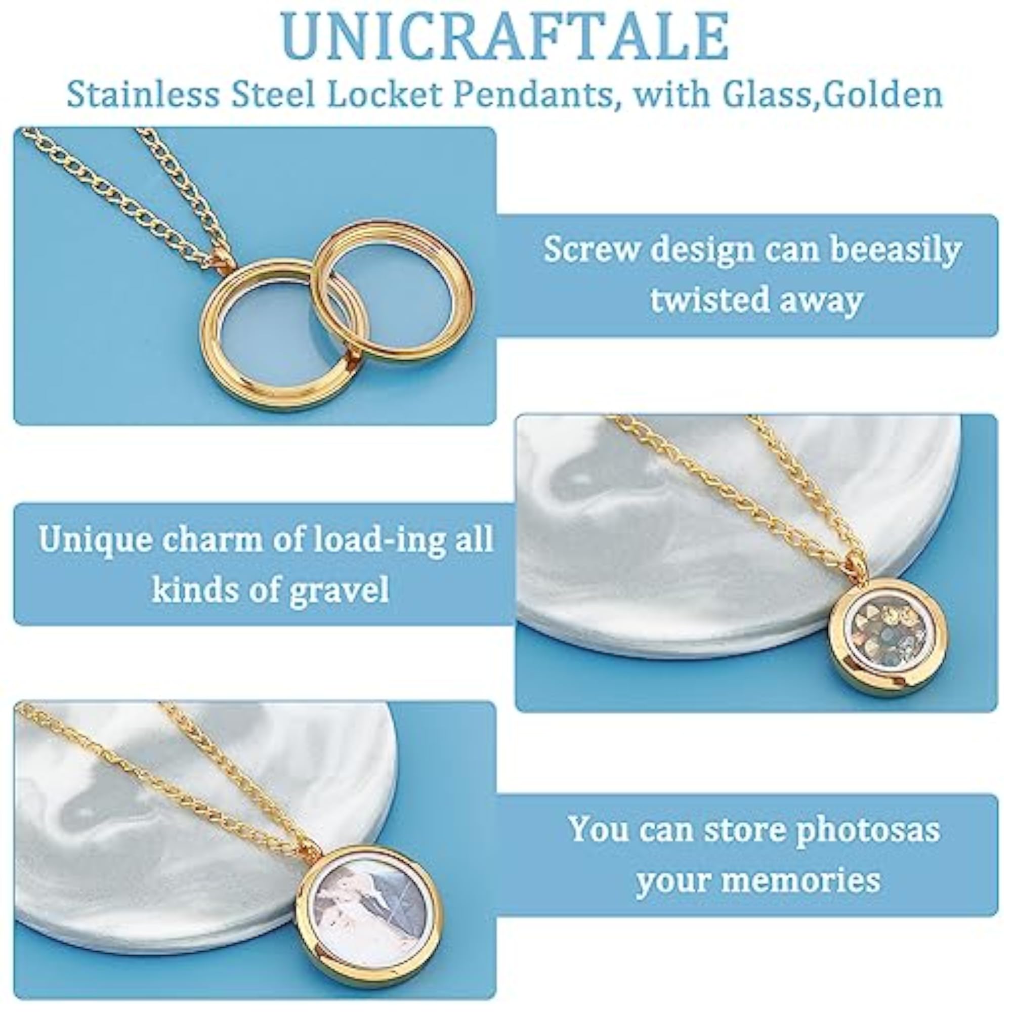 3 pcs Memory Locket Pendants Glass Photo Charms for DIY