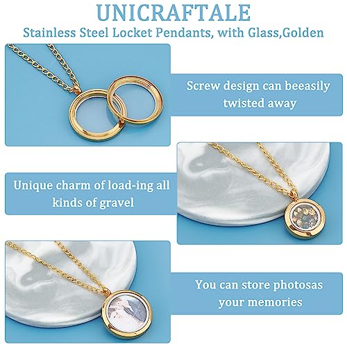 UNICRAFTALE about 3 pcs 3 Size Memory Locket Pendants Glass Photo Charms Round Floating Lockets Charms Golden Stainless Steel Pendants Picture Frame Bouquet Charms for Photo Jewelry Making - Image 4
