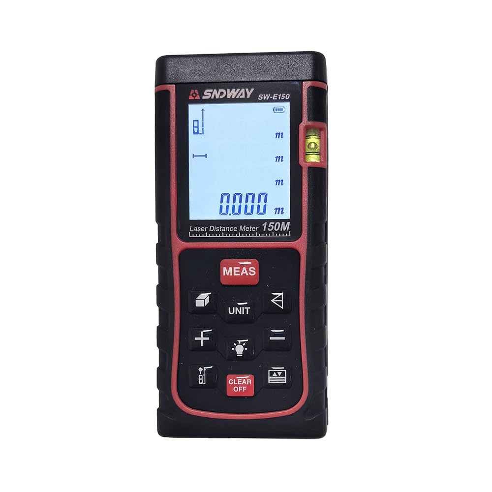 Sndway 492ft Handheld Digital Laser Distance Meter 150M Rangefinder Tape Measure Area Volume Range Finder Tester with Air Bubble Level SW-E150