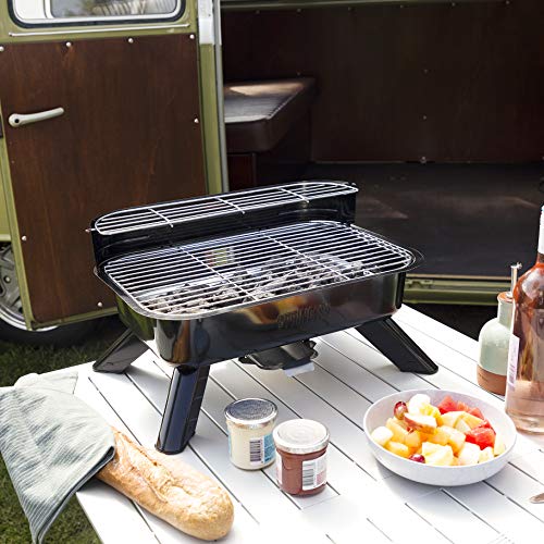 Princess Hybridgrill - geeignet als Elektro- oder Holzkohlegrill, mit 0,7 M Kabelzuleitung, regelbarer Thermostat, 2000W, 112252 01.112252.01.001 Schwarz