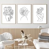 Black and White Abstract Line Art Canvas Print Painting Fine Line Flower Wall Art Flower Head Girl M