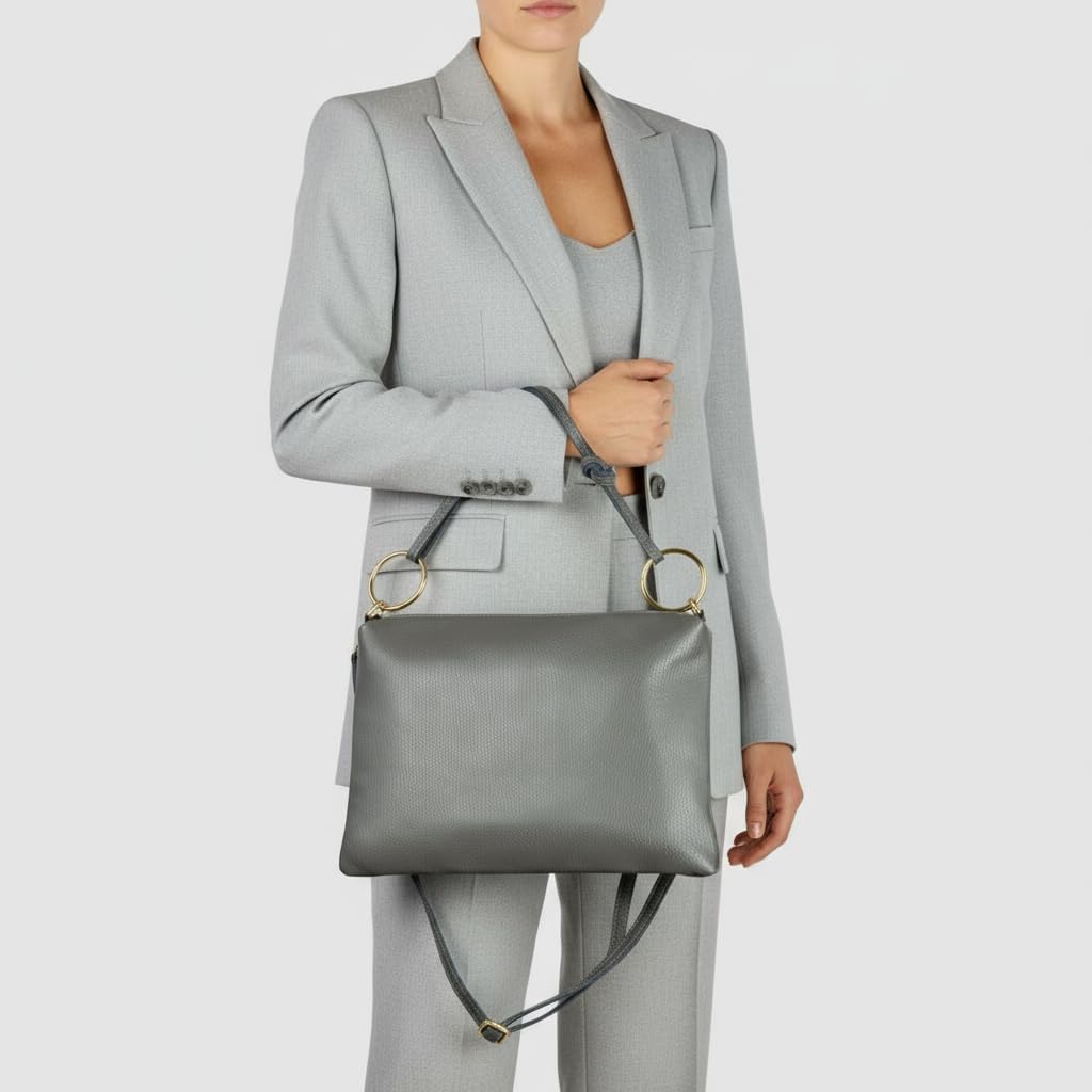 Italian Calf Leather Shoulder Bag for Women | Rectangular Handbag Purse with Zipper, Top-Handle & Crossbody Strap - Image 2