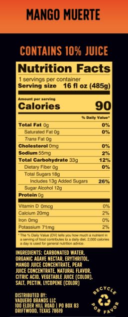 Image of Thirsty Vaquero, Mango Habanero Flavored soda (Mango Muerte), Mexican-inspired soda, Real Fruit Juice & Savory Spices, Made with Organic Agave, Low Calorie, Natural Juice, 16 oz Cans, 12-Pack
