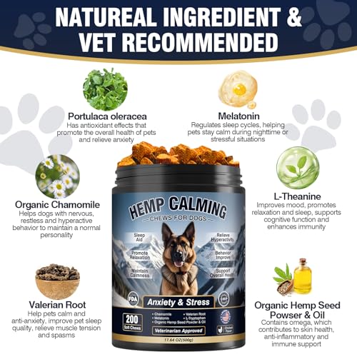 Calming Chews for Dogs 200ct Hemp Dog Calming Chews - Anxiety and Stress Relief Treats Melatonin Bites Sleep Aid for Small/Medium/Large Dogs Calm Dog - Separation, Fireworks, Thunder, Barking,Chicken