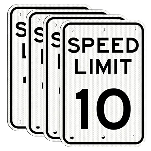 Olanzu (4 Pack) Speed Limit Signs 10 MPH 12 x 17 Inch Engineer Grade Reflective Aluminum Rust-Free Weatherproof Fade Resistant Easy to Mount Traffic Sign for Driveways & Roads