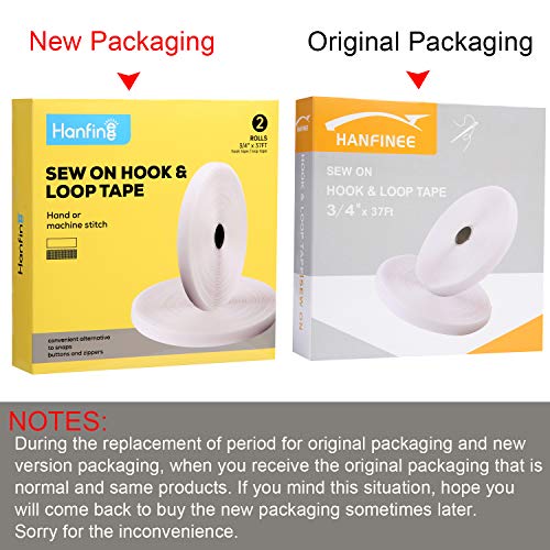 Hanfinee 3/4 Inch Width Sew On Hook And Loop Tape, Non-Adhesive Sticky Back Nylon Fabric Fastener Interlocking Tape For Sewing Crafts Diy,Clothes,Shoes (White,37Ft) #TOP1