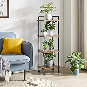 IBUYKE Industrial Pipe Ladder Shelf,4-Tier Vintage Style Book Shelf,Free Standing Units,Display Rack and Storage Organizer for Living Room,Bedroom,Kitchen,Rustic Brown UTMJ404H IBUYKE Industrial Pipe Ladder Shelf4 Tier Vintage Style Book ShelfFree Standing UnitsDisplay Rack and Storage Organizer for Living RoomBedroomKitchenRustic Brown UTMJ404H