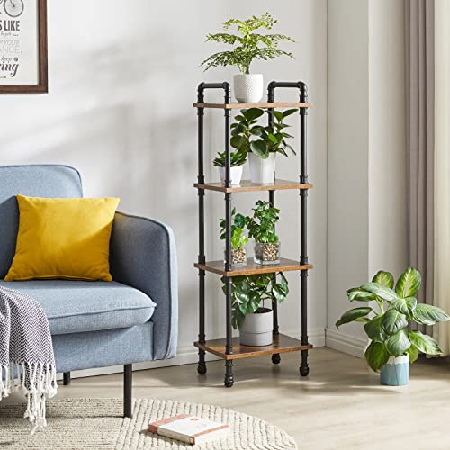 IBUYKE-Industrial-Pipe-Ladder-Shelf4-Tier-Vintage-Style-Book-ShelfFree-Standing-UnitsDisplay-Rack-and-Storage-Organizer-for-Living-RoomBedroomKitchenRustic-Brown-UTMJ404H IBUYKE Industrial Pipe Ladder Shelf4 Tier Vintage Style Book ShelfFree Standing UnitsDisplay Rack and Storage Organizer for Living RoomBedroomKitchenRustic Brown UTMJ404H