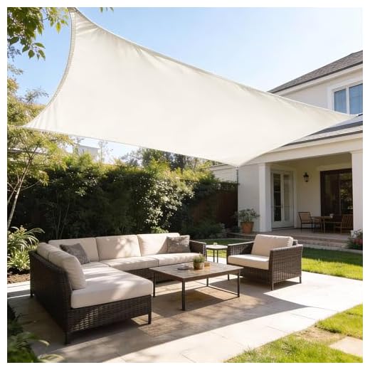 HAIKUS Sonnensegel Wasserdicht Rechteckig 4x6m Sonnenschutz Wasserabweisend Premium PES Polyester mit UV Schutz für Balkon Garten Terrasse Creme
