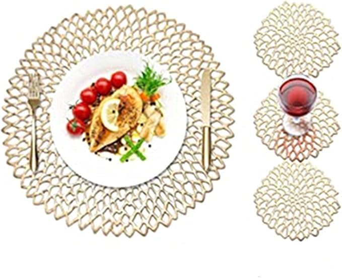 PVC Placemats Sets, 4 Pack Round Placemats Waterproof Oilproof Table Placemats Decorative Placemats for Home Table Wedding Party Decorative Placemats (Rose Gold)
