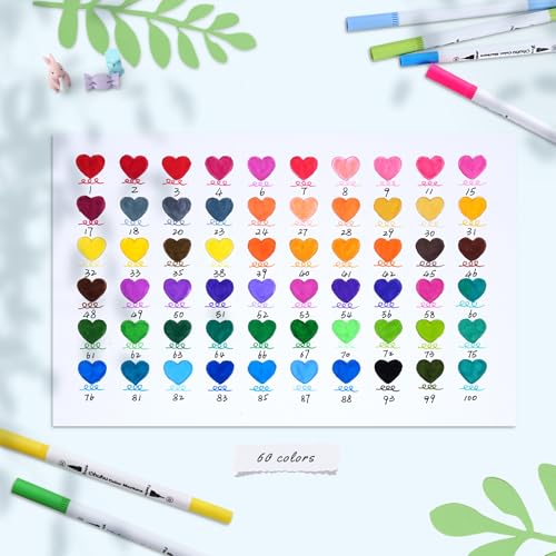 Image of Ohuhu Markers for Adult Coloring Books No Bleeding 60 Colors Coloring Markers Water-based Dual Tips Fineliner & Brush Drawing Pens Art Pens for Kids Adults Sketch Journal - Maui - White