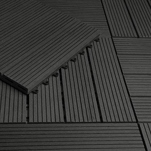 Laneetal Set van 11 WPC houten tegels, terrastegels, kliksysteem, 30 x 30 cm, voor terras en balkon, vloertegels, kliktegel, vloerbedekking 1 m² antraciet in houtlook - Image 7