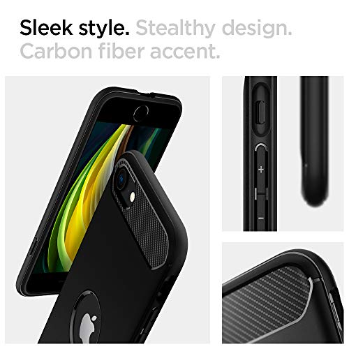 Image of Spigen Rugged Armor Back Cover Case for iPhone SE(2022 /2020), Carbon Fiber Detail, Resilient Shock Absorption - TPU | Matte Black