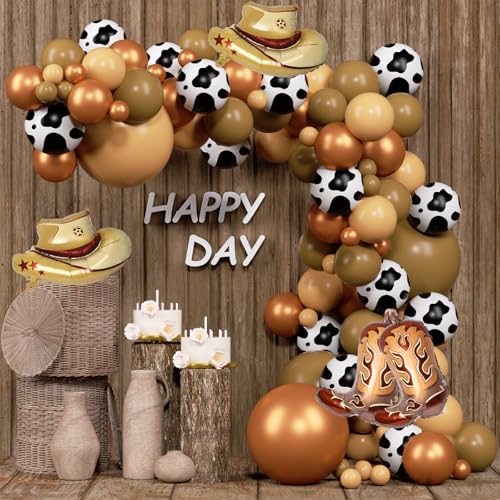 YQUQWN 135 PCS Western Cowboy Balloon Arch Kit Western Cowboy Party Decorations Cow Print Ballonns for Farm Theme Party Supplies Baby Shower Wild West Country First Rodeo Birthday Party Decorations