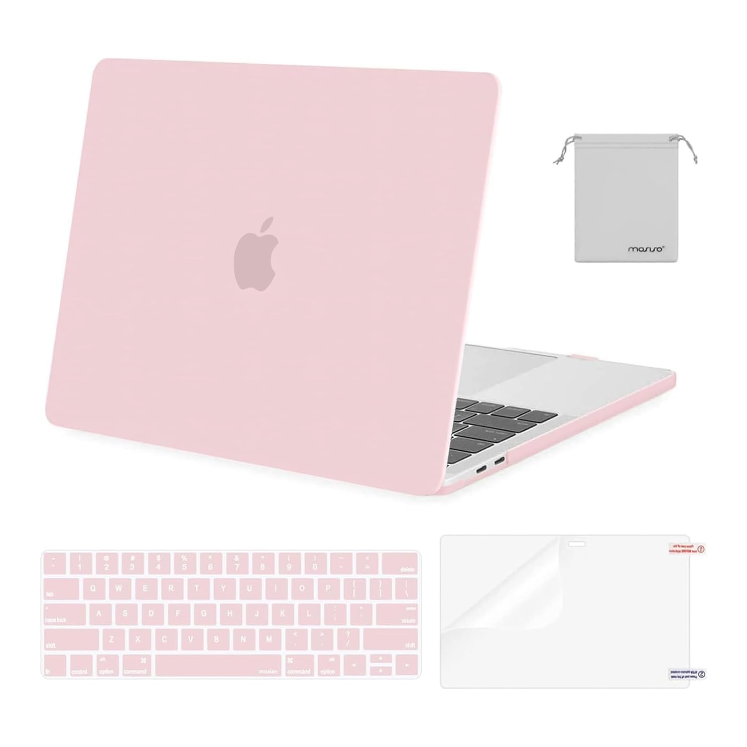 MOSISO Compatible with MacBook Pro 13 inch Case M2 2025, 2024, 2023, 2022-2016 A2338 M1 A2251 A2289 A2159 A1989 A1708 A1706, Plastic Hard Shell&Keyboard Cover&Screen Film&Storage Bag, Rose Quartz