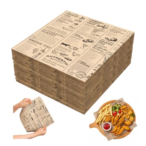 HMCEY Lot de 100 Papier Emballage Alimentaire 25 X 25 CM,Papier Sulfurisé,Papiers Ingraissable Alimentaire,Papiers Journal Wrap Buffet pour Boucher, Cuisson,...