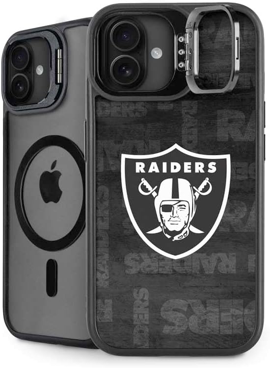 Skinit Kickstand Phone Case Compatible with iPhone 16 - Officially Licensed NFL Las Vegas Raiders Black & White Design