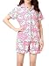 VENTELAN Women's Lovely Pigs Printed Sleepwear Lapel Cardigan Shorts Pajama Sets Pink Large(USA Size 12-14)