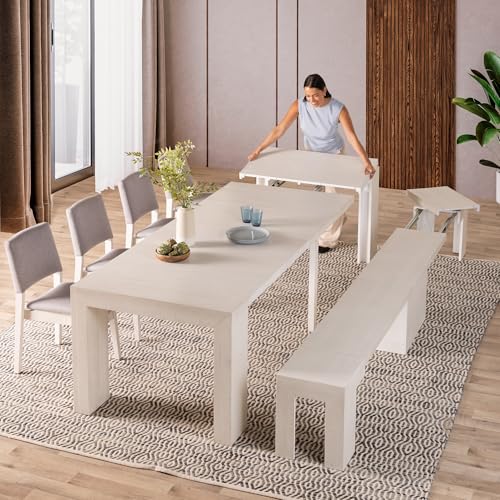 Transformer Table Solid Wood Extendable Dining Table, White - image 1