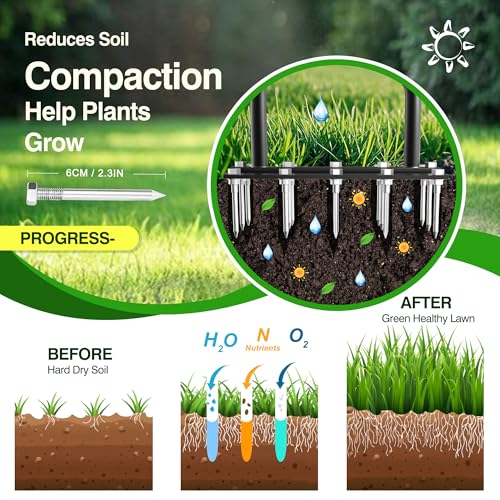 aneeway Lawn Spikes Aerator Tool, 2-in-1 Detachable Manual Yard Aerator, Multi Spikes Grass Aeration Tools with Cleaning Tool for Compacted Soil & Lawn Garden Care - Image 3