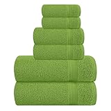 MyOwn 6 Piece Towel Set, 100% Combed Cotton - 2 Bath Towels, 2 Hand Towels, 2 Wash Cloths - 500 GSM Luxury Hotel Quality Ultra Soft Highly Absorbent Towel Set for Bathroom - Kiwi Green